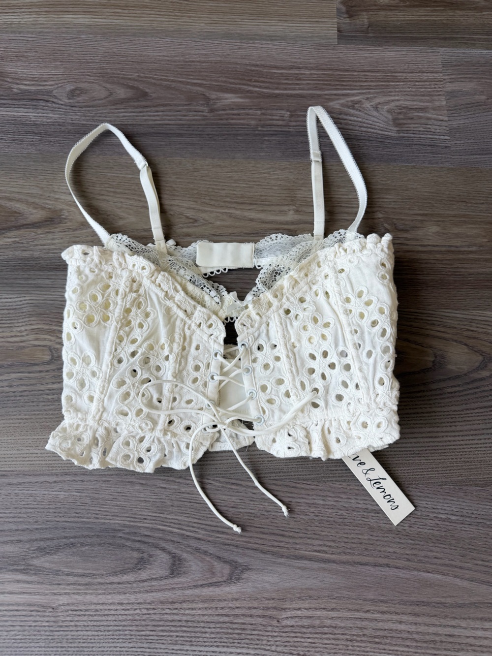 For Love & Lemons White Eyelet Lace Crop Top
